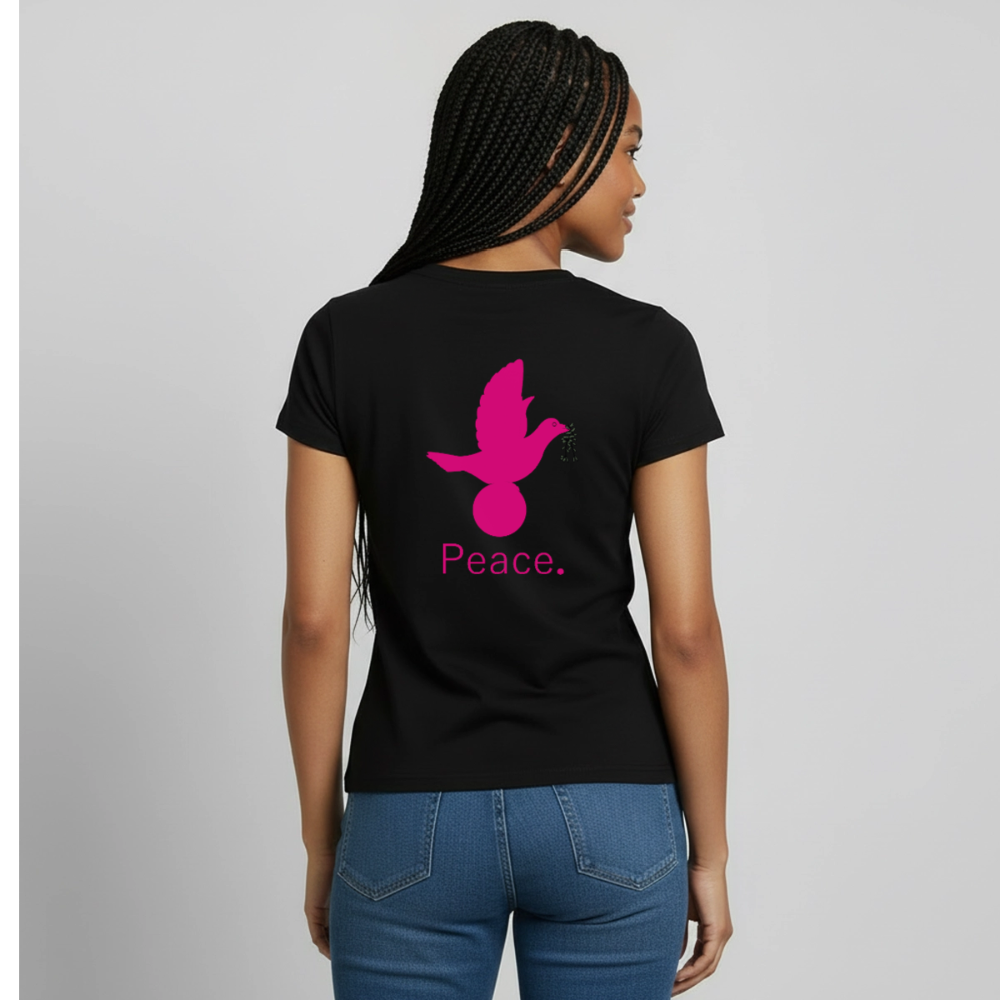 T-shirt Femme_peace_rose_coeur - noir