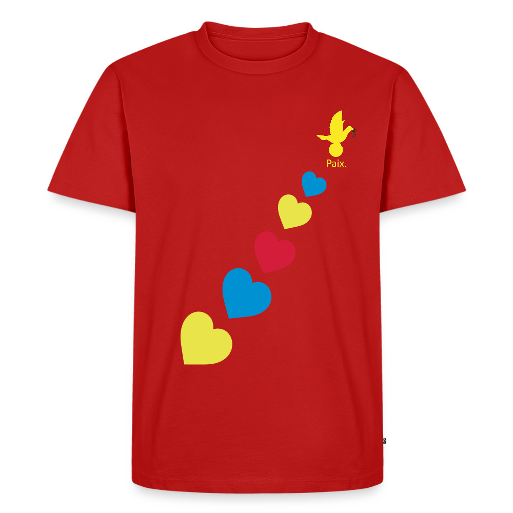 T-shirt Premium Homme trisomie 21  Paix jaune - Lusoquot - rouge
