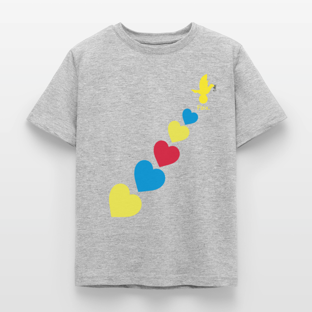 T-shirt Enfant trisomie 21 Paix jaune - Lusoquot - gris chiné