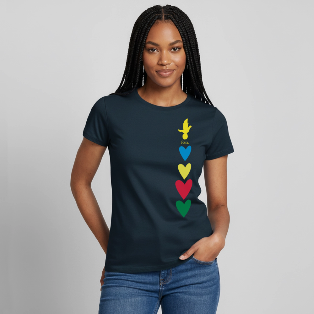 T-shirt Femme journée mondiale trisomie - Paix jaune - marine