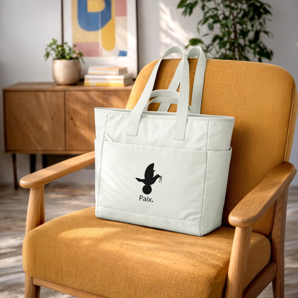 Sac matelassé déperlant Paix noir - Lusoquot - blanc nature