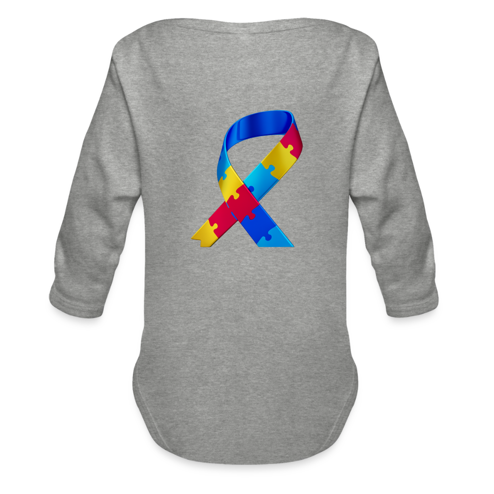 Body Bébé bio manches longues - Peace jaune trisomie - gris chiné