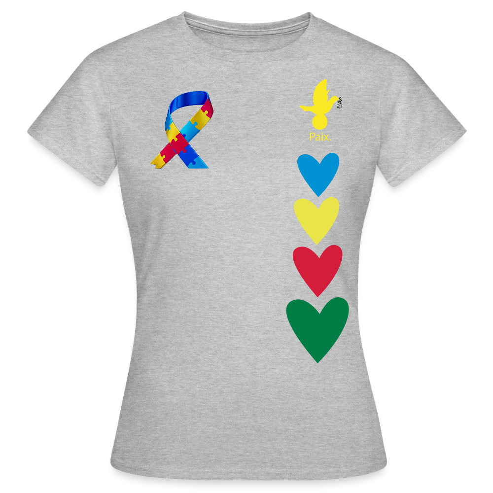 T-shirt Femme-journeemondiale trisomie 21 Peace jaune - gris chiné