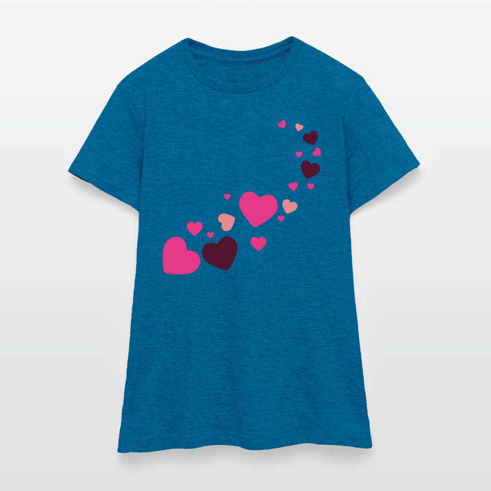 T-shirt Femme coeur Peace rose  - Lusoquot - bleu saphir antique chiné