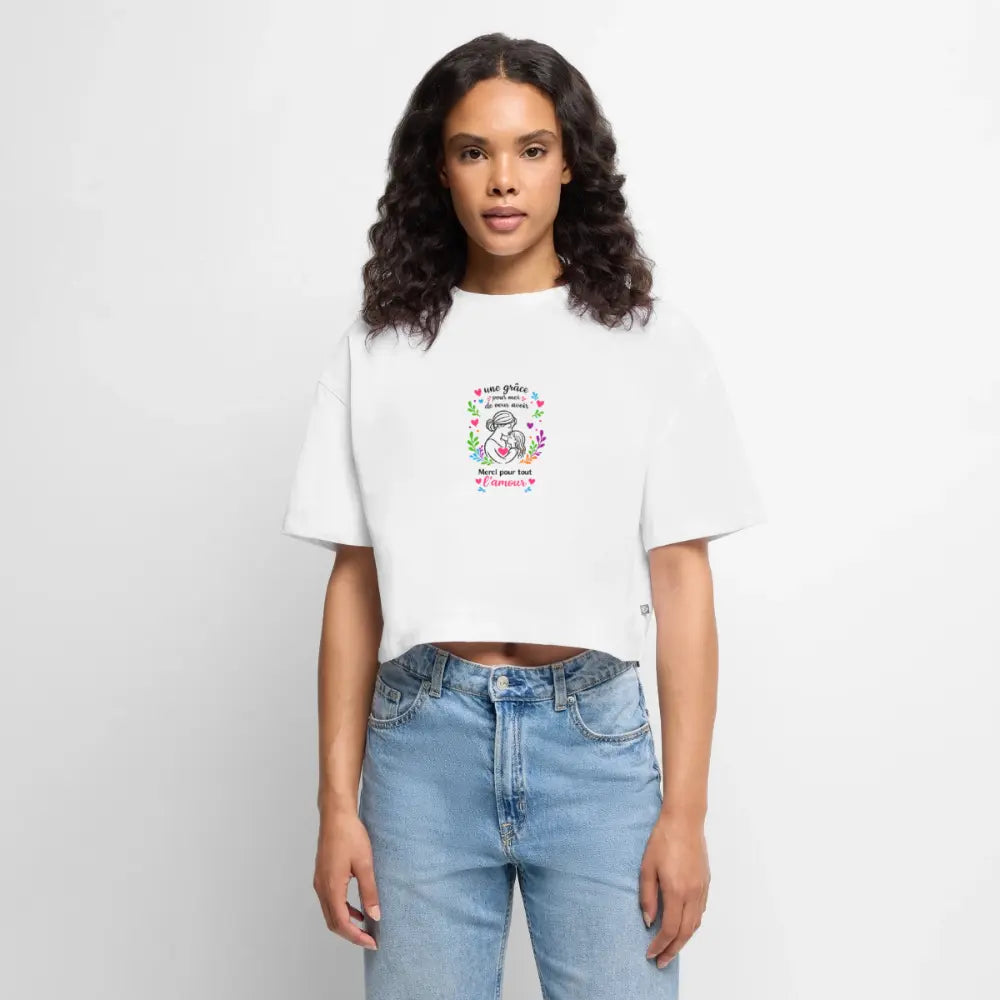 Crop top Premium bio Oversize Femme fête des mères Pax rose - Lusoquot - blanc
