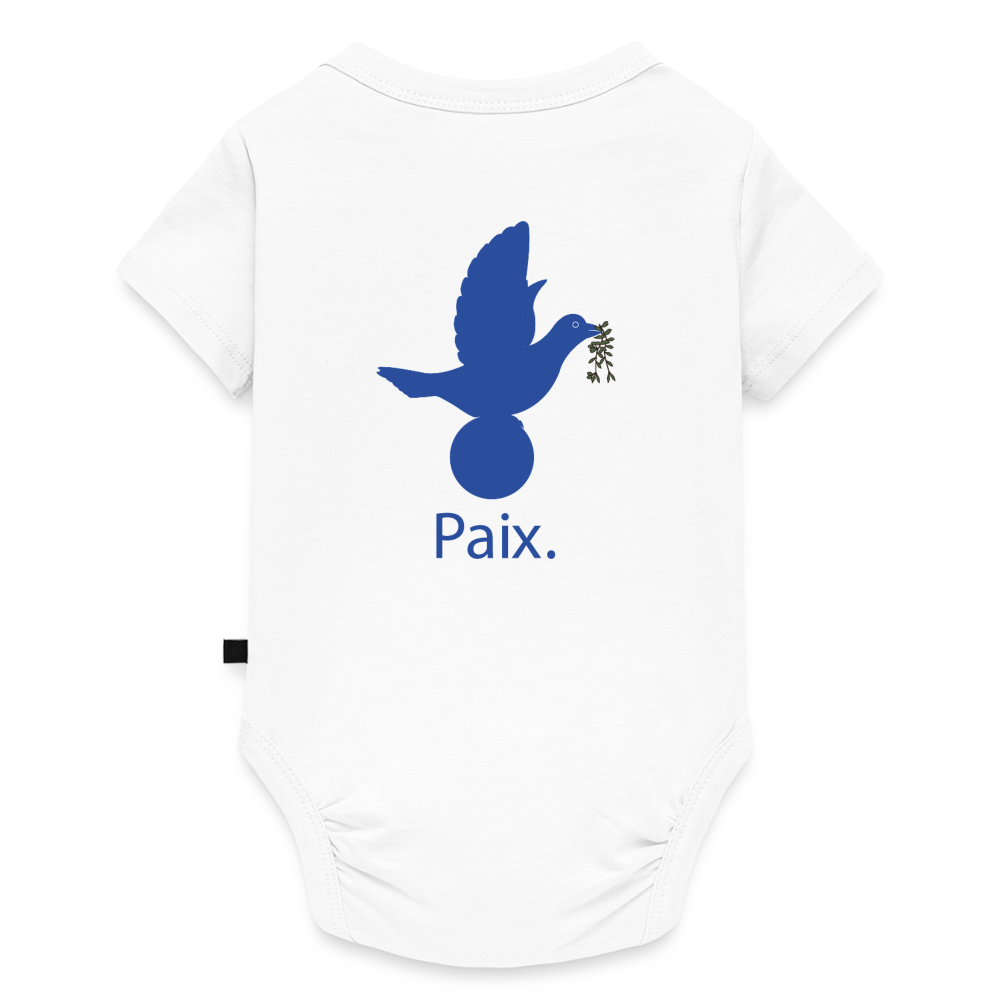 Body Bébé bio manches courtes anniversaire 1an Paix bleu - Lusoquot - blanc