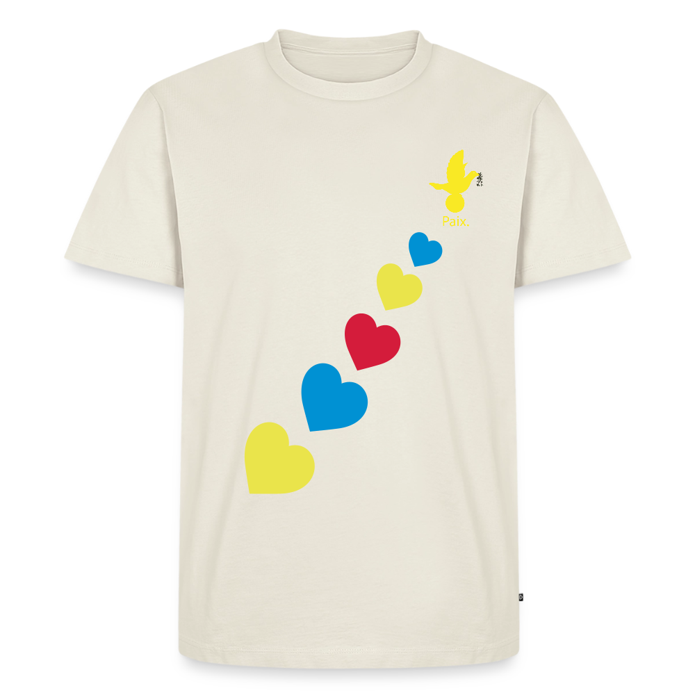 T-shirt Premium Homme trisomie 21  Paix jaune - Lusoquot - blanc cassé
