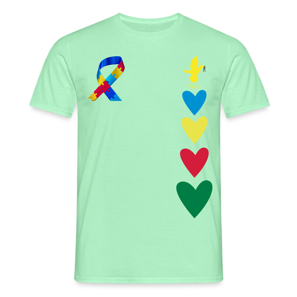 T-shirt Homme -journeemondiale trisomie 21 mars- Peace jaune - vert menthe