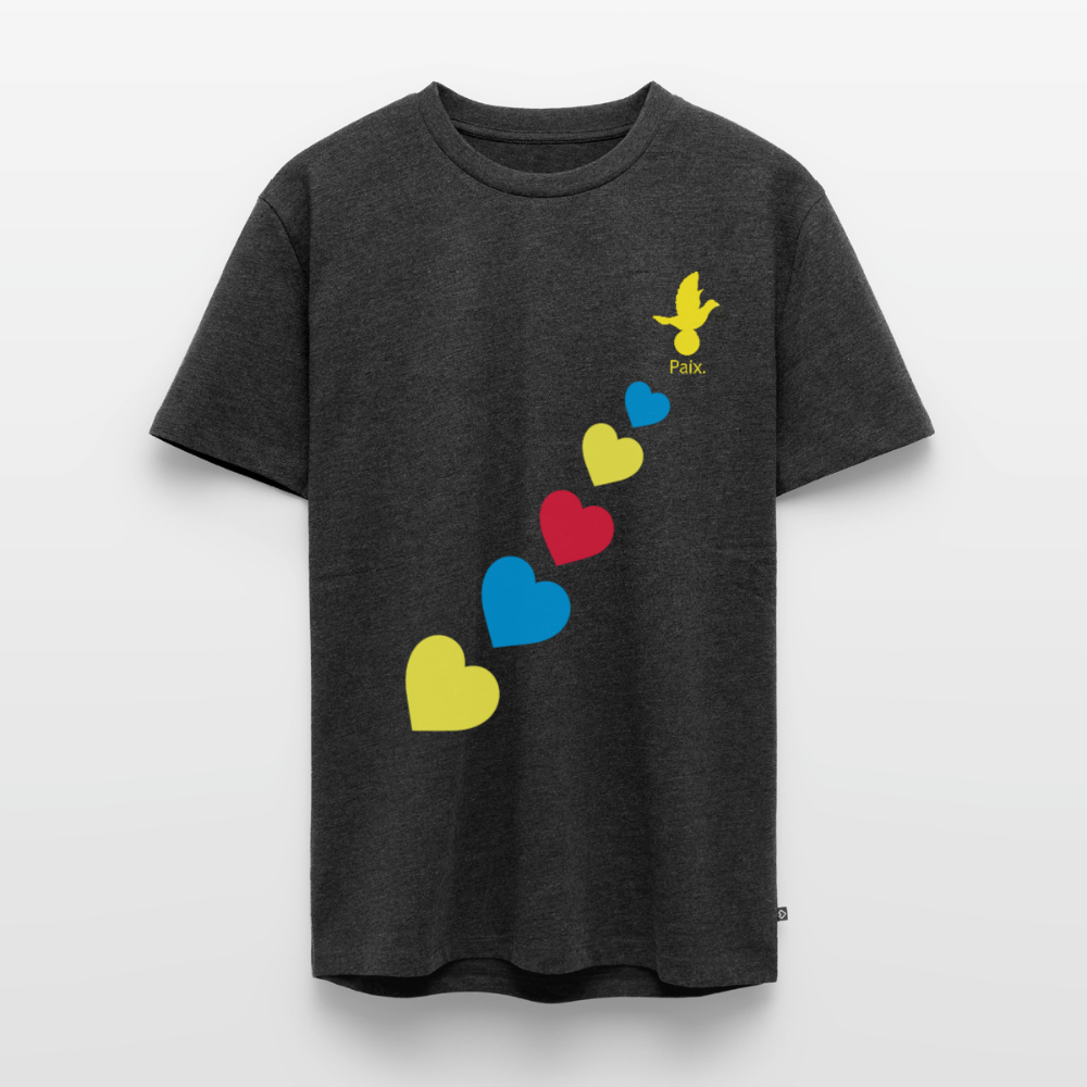 T-shirt Premium Homme trisomie 21  Paix jaune - Lusoquot - anthracite chiné