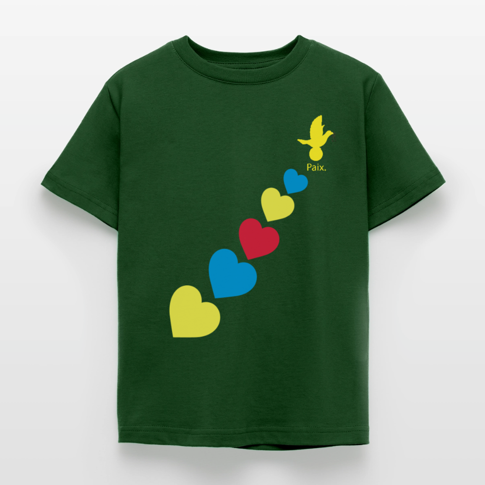 T-shirt Enfant trisomie 21 Paix jaune - Lusoquot - vert forêt