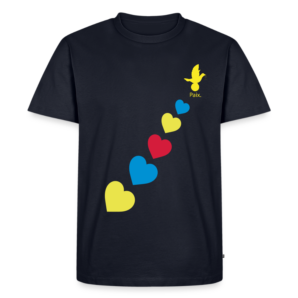 T-shirt Premium Homme trisomie 21  Paix jaune - Lusoquot - bleu marine
