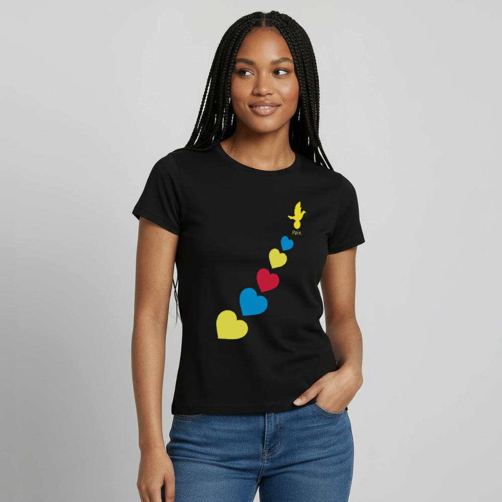 T-shirt Femme trisomie 21 Paix jaune - Lusoquot - noir
