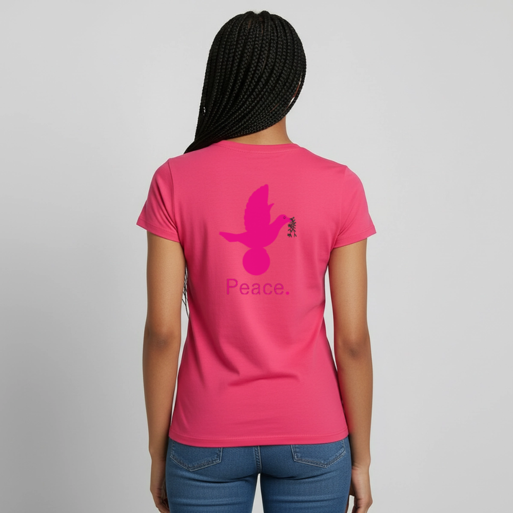 T-shirt Femme_peace_rose_coeur - rose azalée