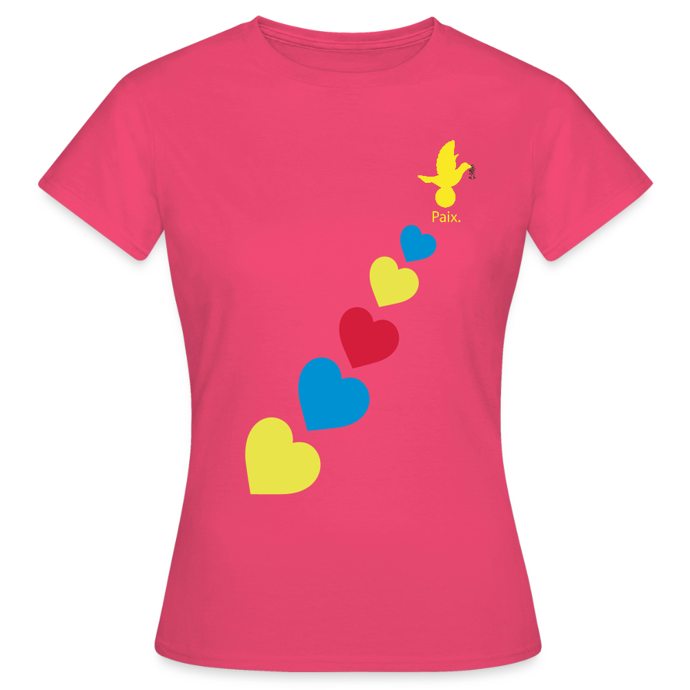 T-shirt Femme trisomie 21 Paix jaune - Lusoquot - rose azalée