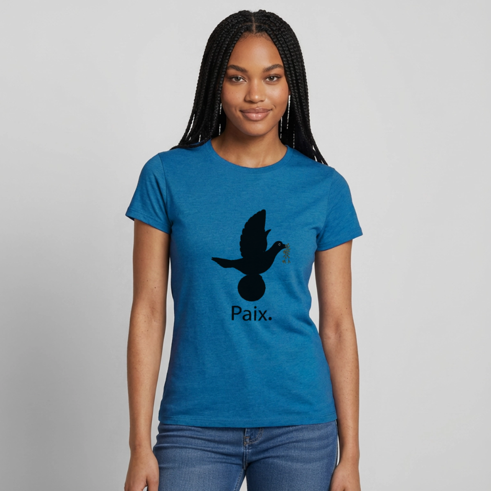T-shirt Femme Paix noir - Lusoquot - bleu saphir antique chiné