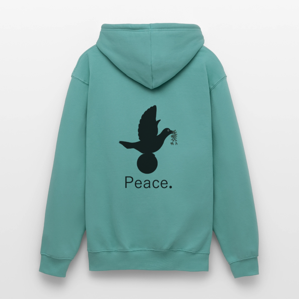 Sweat-shirt à capuche unisexe_peace_noir_peaceandjoy - turquoise pastel