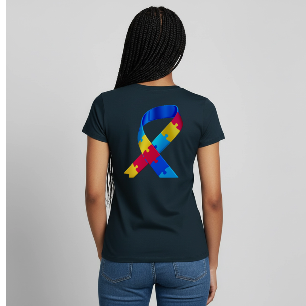 T-shirt Femme trisomie 21 Paix jaune - Lusoquot - marine