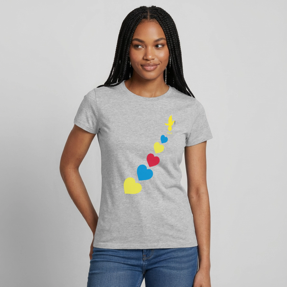 T-shirt Femme trisomie 21 Paix jaune - Lusoquot - gris chiné