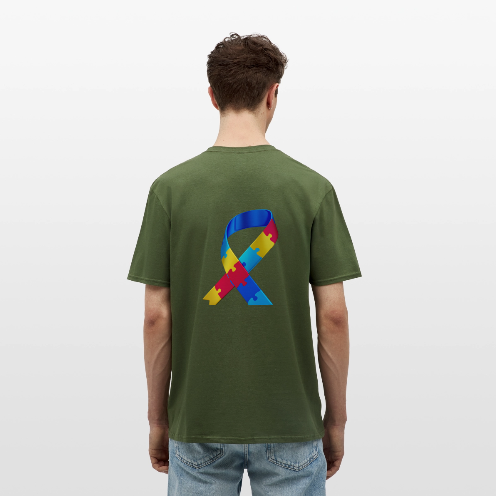 T-shirt Homme -journeemondiale trisomie 21 mars- Peace jaune - vert militaire