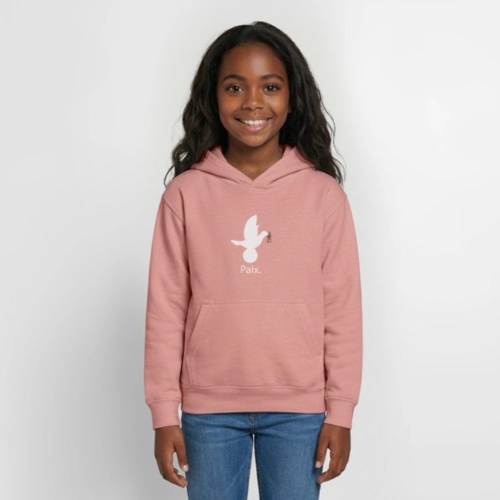 Sweat à capuche Ado Paix blanc - Lusoquot - rose poudré