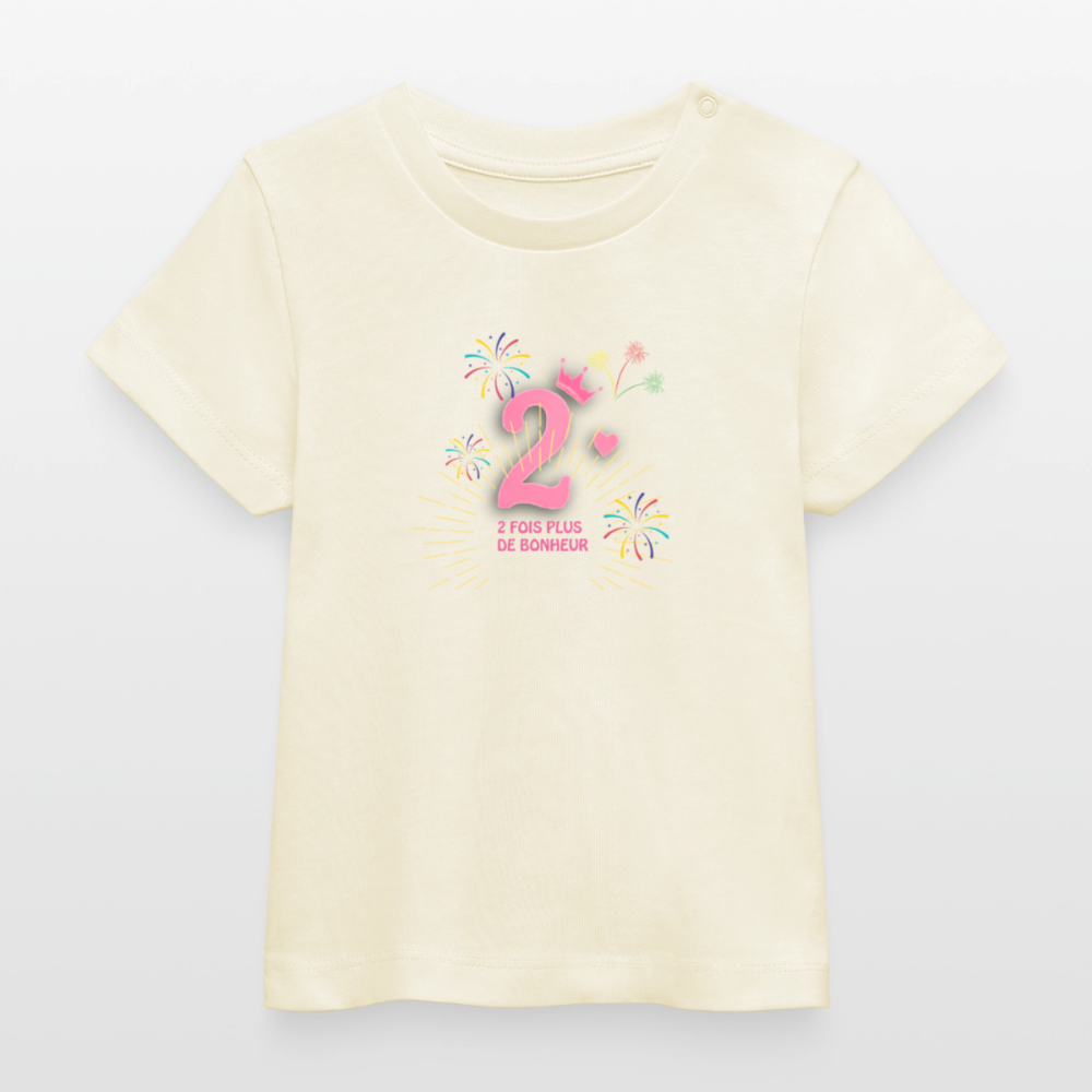 T-shirt bébé bio Stanley/Stella anniaversaire 2 ans Ntifafa rose - Lusoquot - écru doux