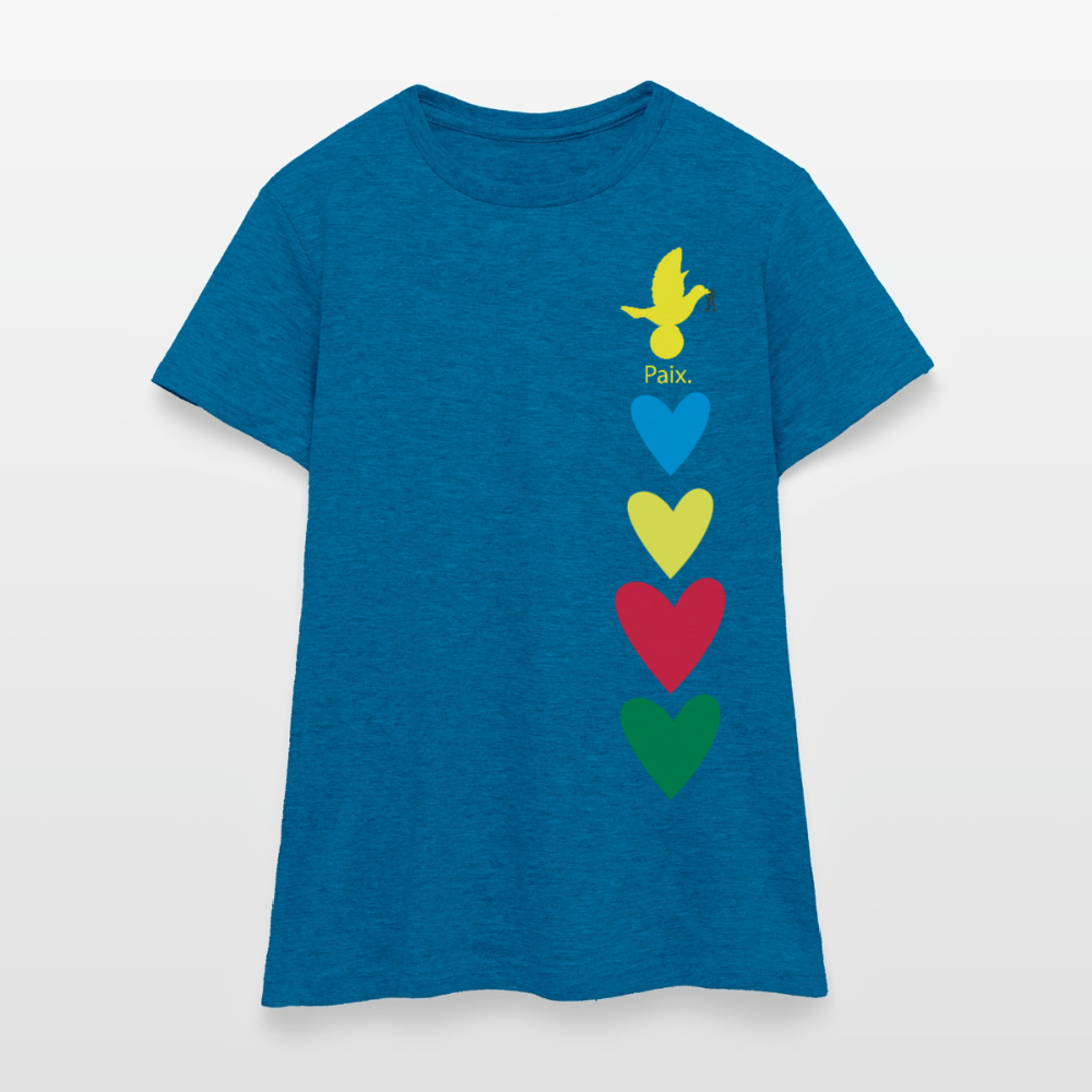 T-shirt Femme journée mondiale trisomie - Paix jaune - bleu saphir antique chiné