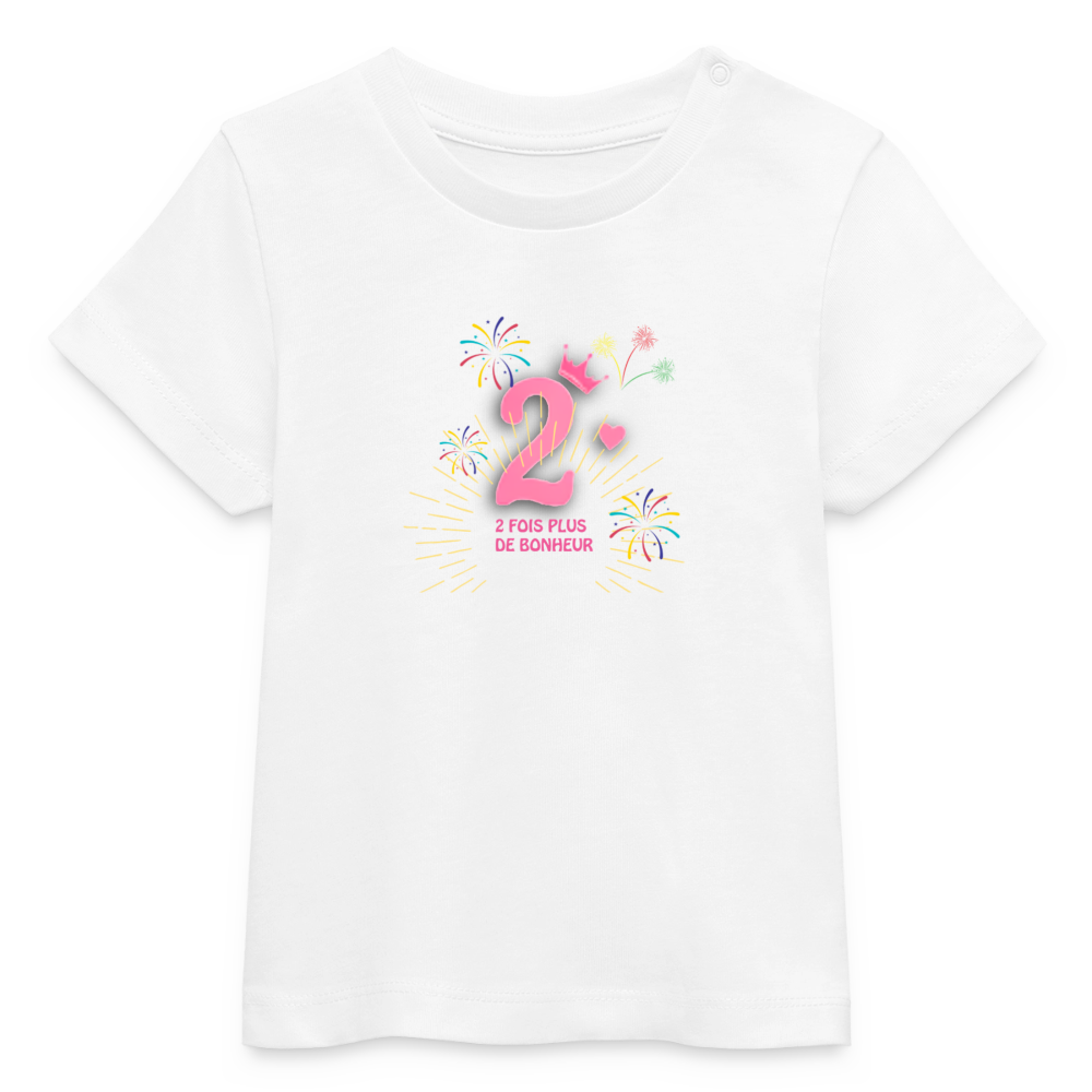 T-shirt bébé bio Stanley/Stella anniaversaire 2 ans Ntifafa rose - Lusoquot - blanc