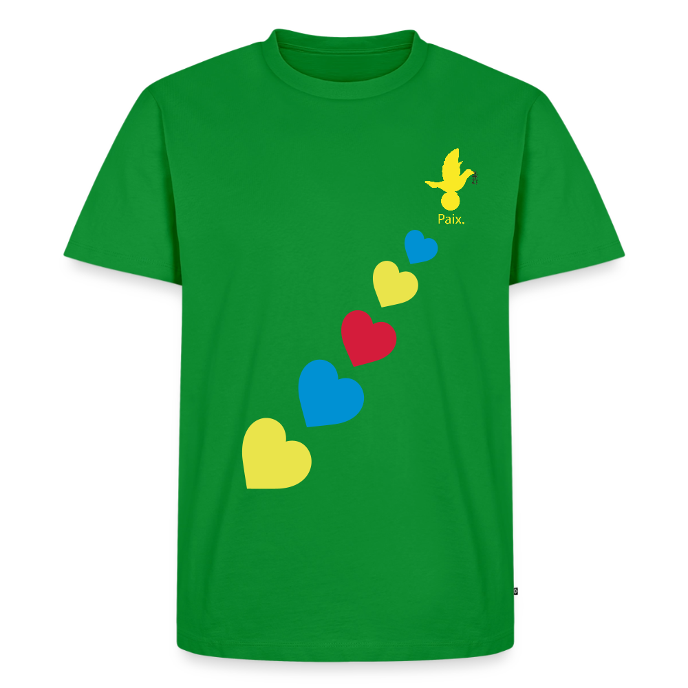 T-shirt Premium Homme trisomie 21  Paix jaune - Lusoquot - vert