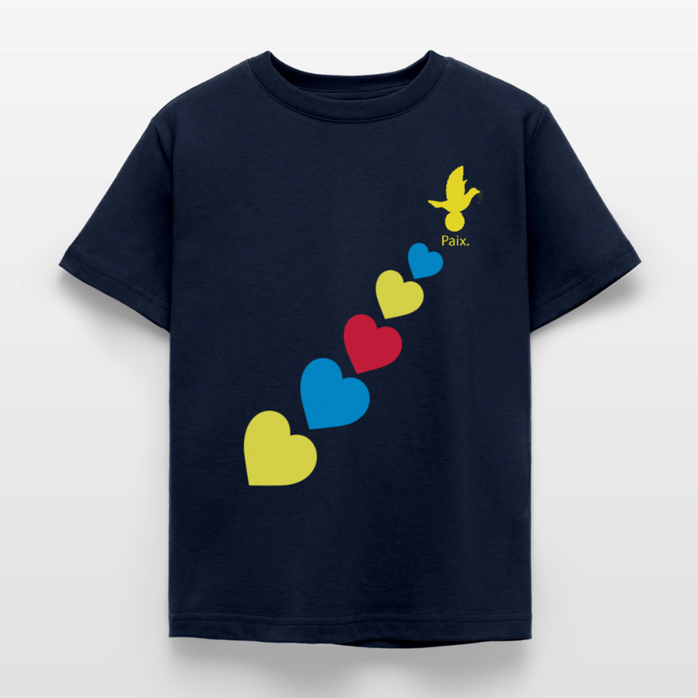 T-shirt Enfant trisomie 21 Paix jaune - Lusoquot - marine