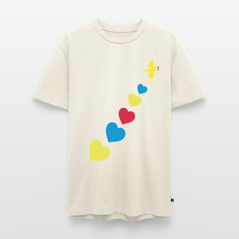 T-shirt Premium Homme trisomie 21  Paix jaune - Lusoquot - blanc cassé