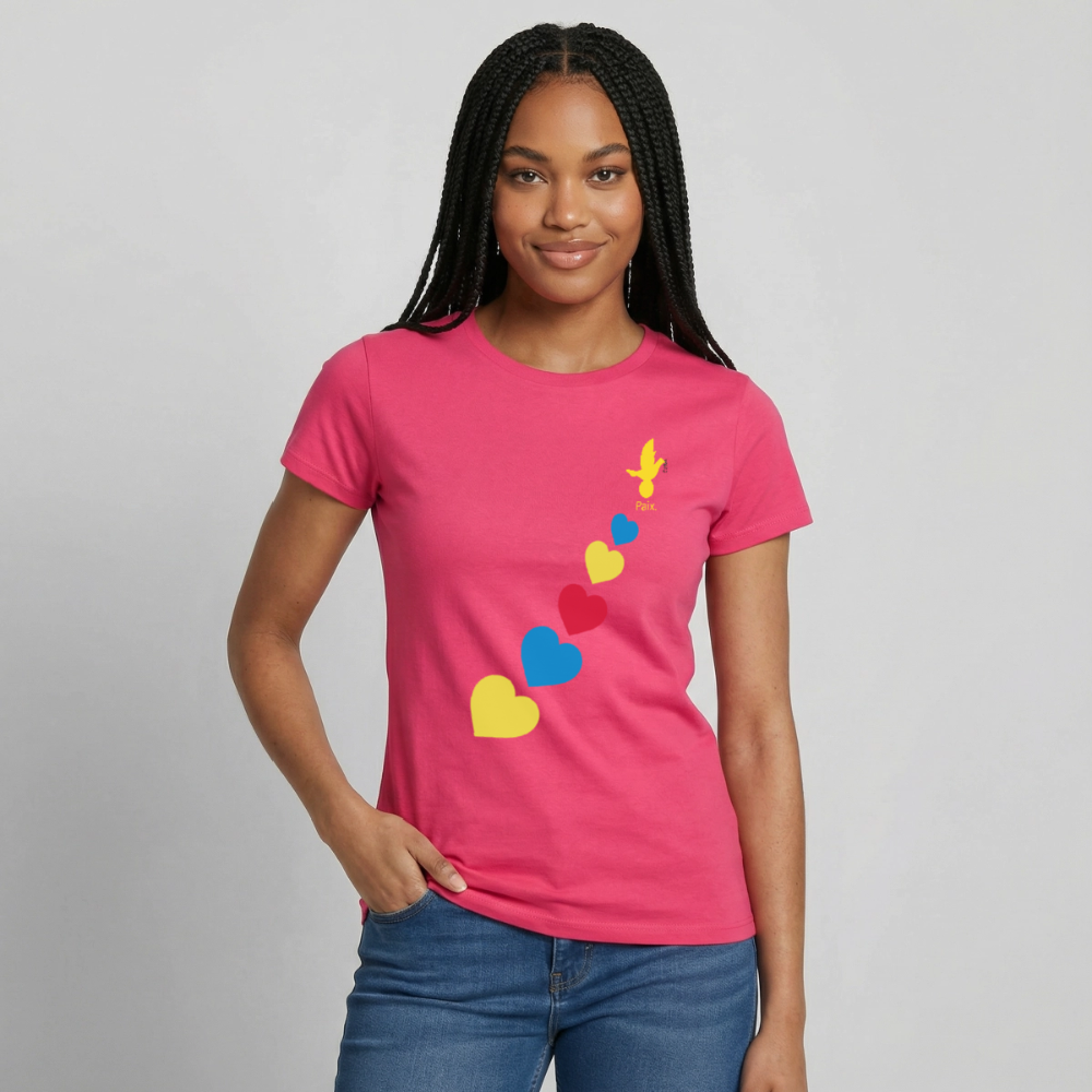 T-shirt Femme trisomie 21 Paix jaune - Lusoquot - rose azalée