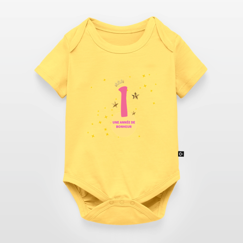 Body Bébé bio manches courtes anniversaire 1 an - Lusoquot - jaune pastel
