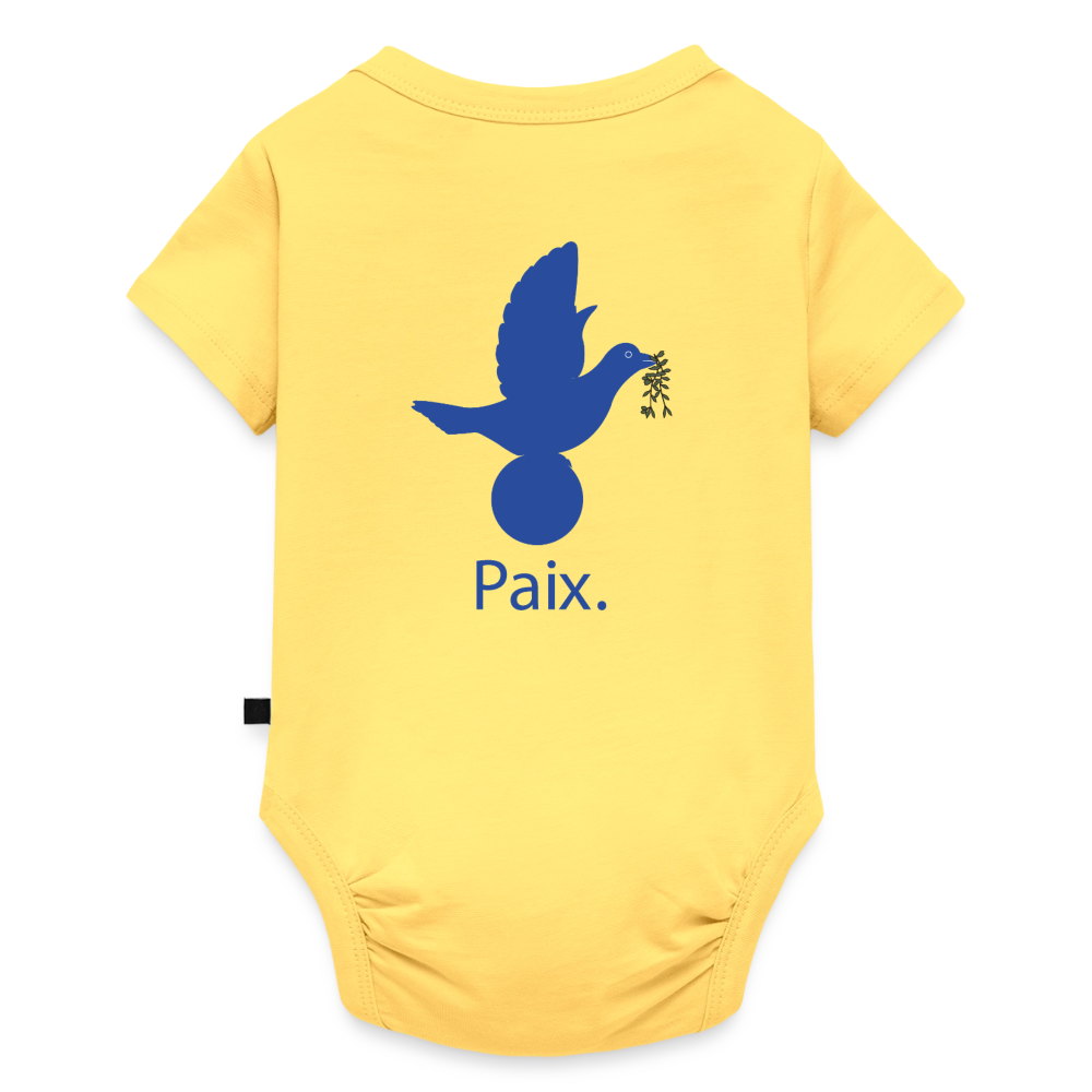 Body Bébé bio manches courtes anniversaire 1an Paix bleu - Lusoquot - jaune pastel
