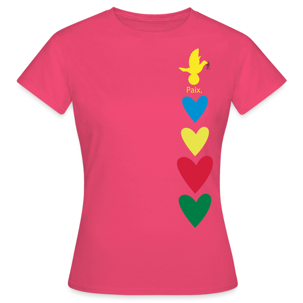 T-shirt Femme journée mondiale trisomie - Paix jaune - rose azalée