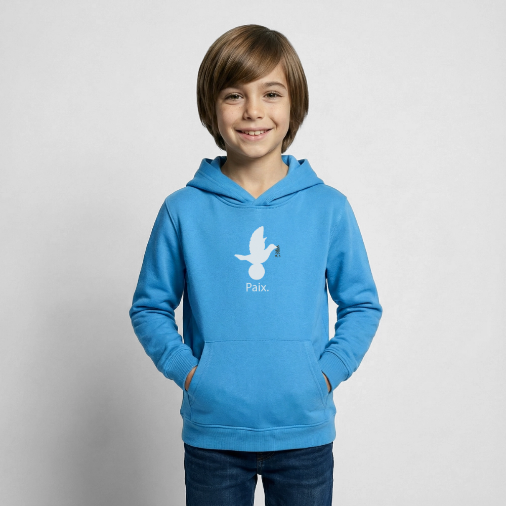 Sweat à capuche Enfant Paix blanc - Lusoquot - bleu mer