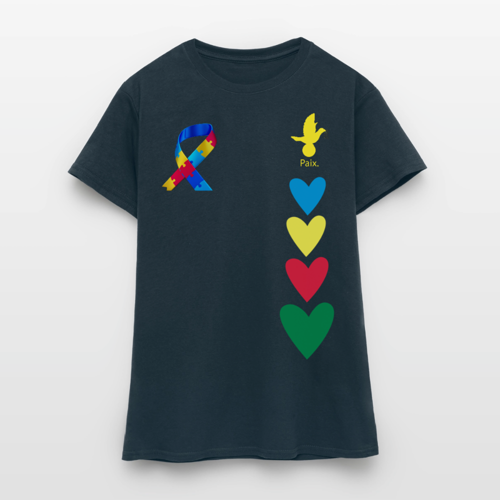 T-shirt Femme-journeemondiale trisomie 21 Peace jaune - marine