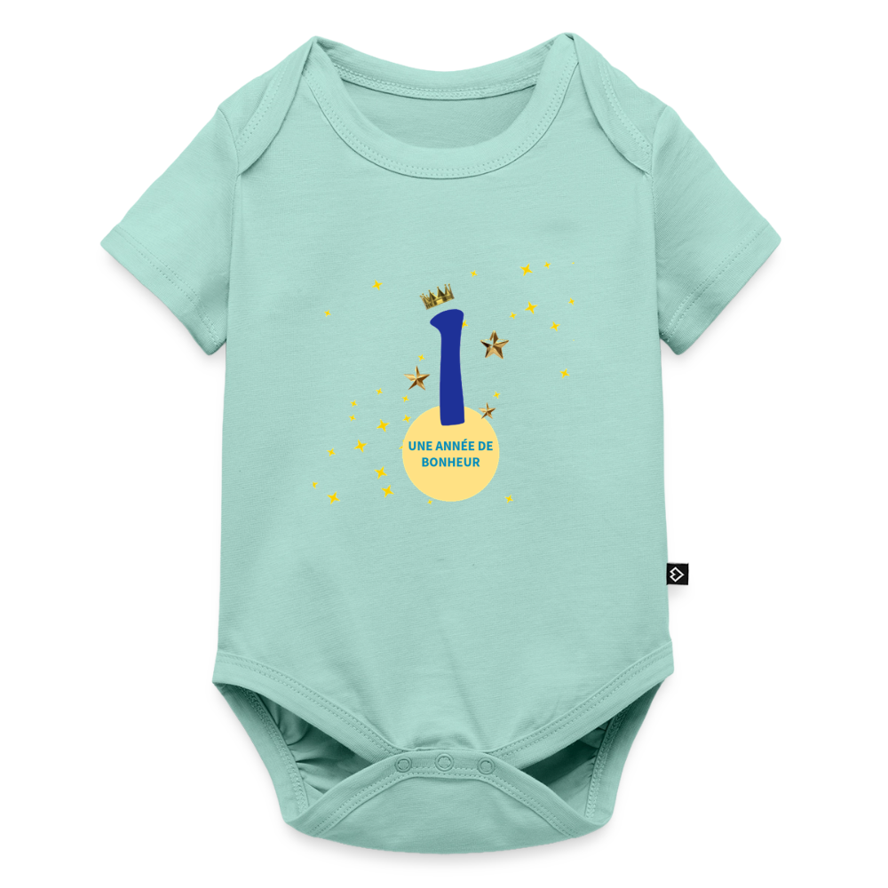 Body Bébé bio manches courtes anniversaire 1an Paix bleu - Lusoquot - menthe 