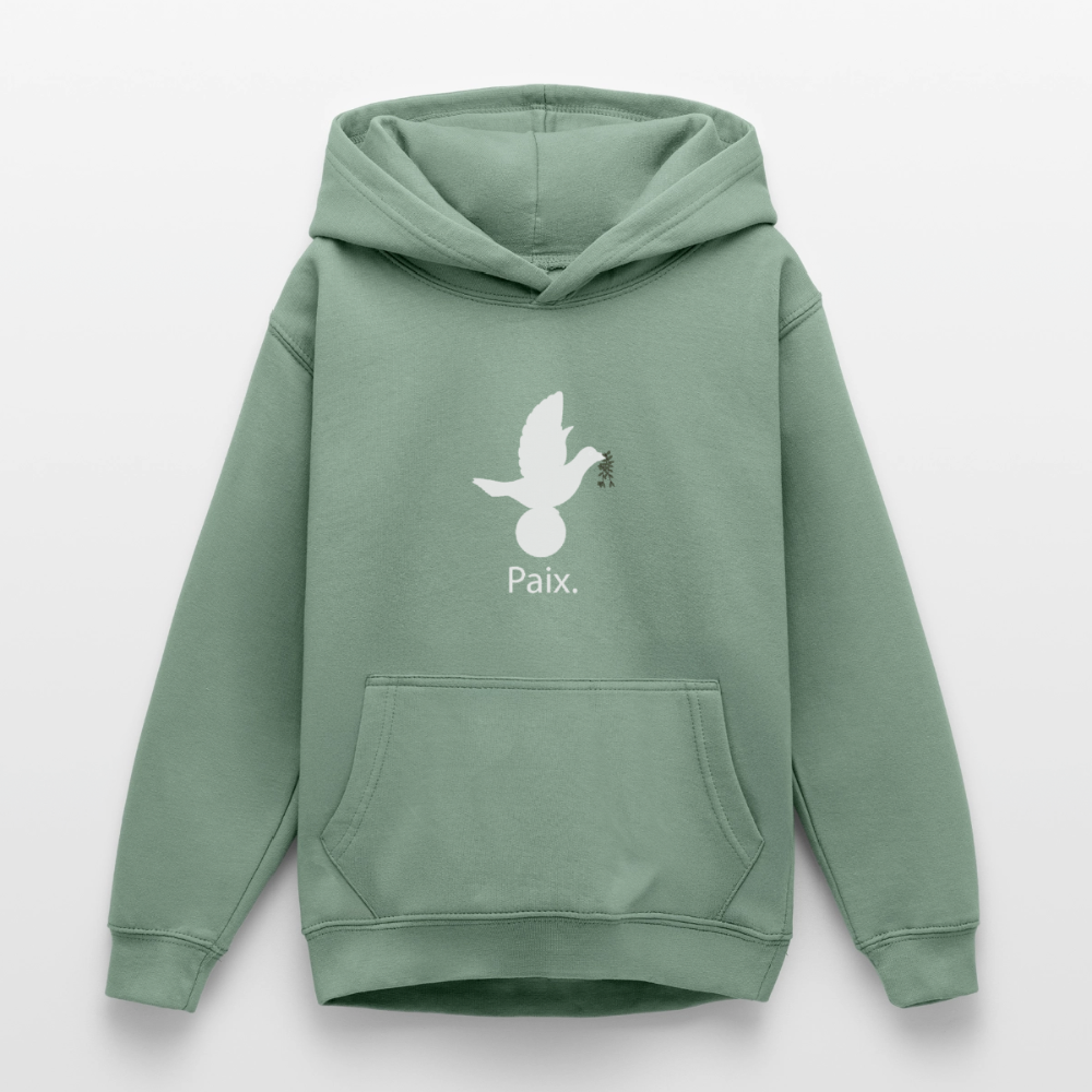 Sweat à capuche Ado Paix blanc - Lusoquot - vert-de-gris