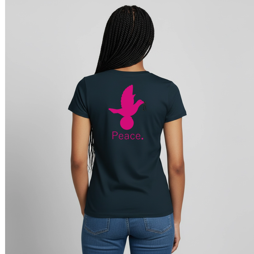 T-shirt Femme coeur Peace rose  - Lusoquot - marine
