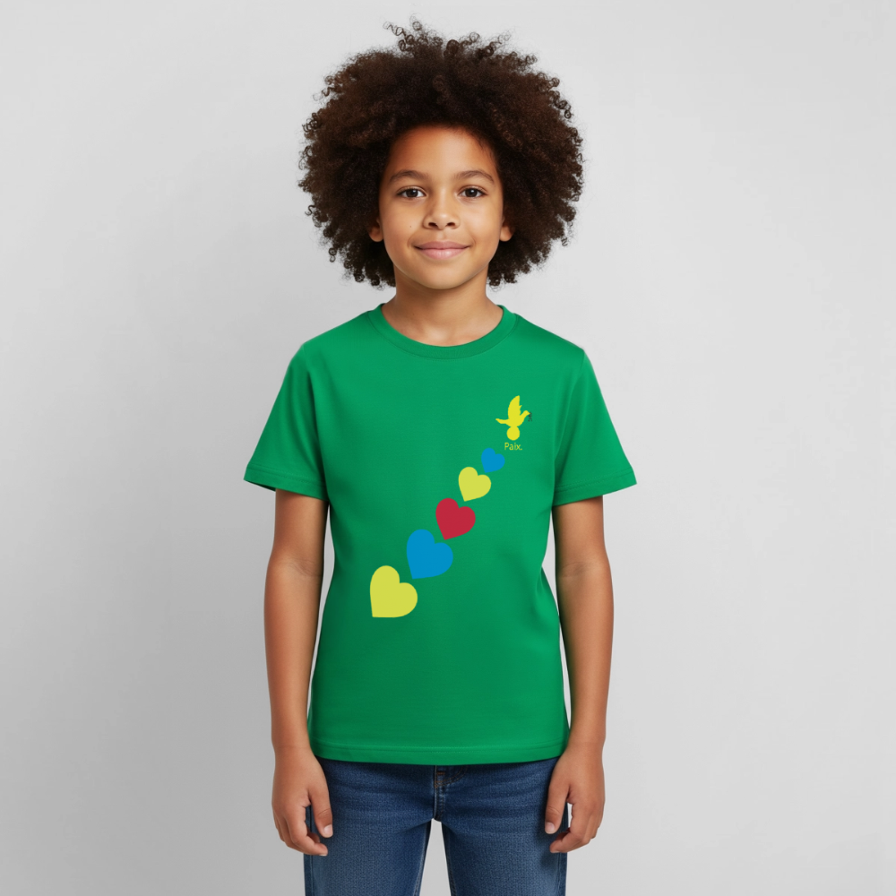 T-shirt Enfant trisomie 21 Paix jaune - Lusoquot - vert