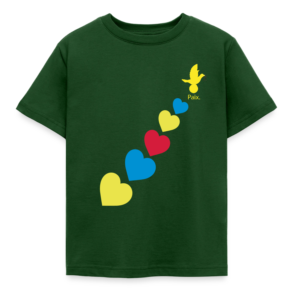 T-shirt Enfant trisomie 21 Paix jaune - Lusoquot - vert forêt