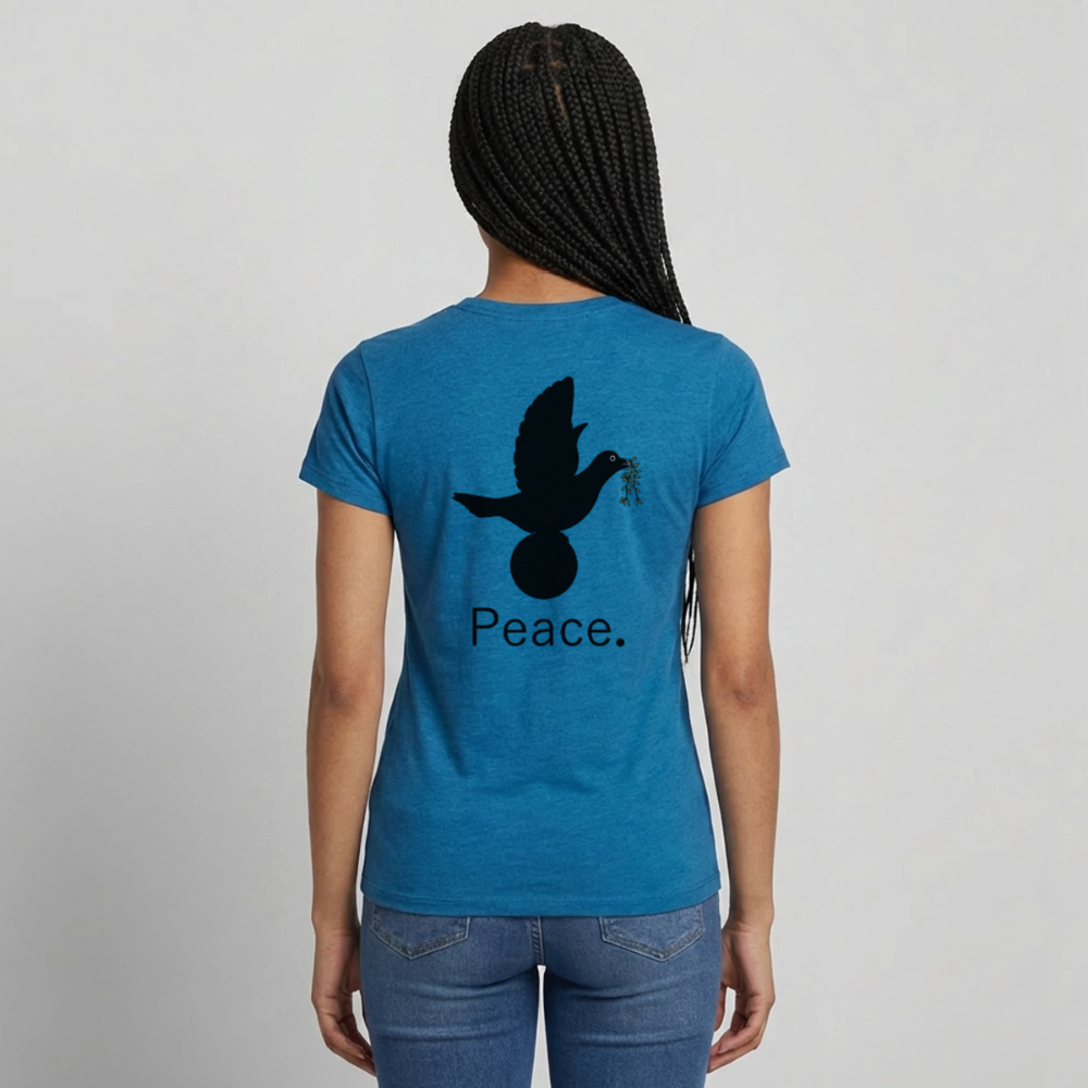 T-shirt Femme I love you to moon and back Peace noir - Lusoquot - bleu saphir antique chiné