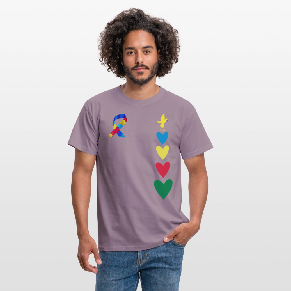 T-shirt Homme -journeemondiale trisomie 21 mars- Peace jaune - mauve gris 