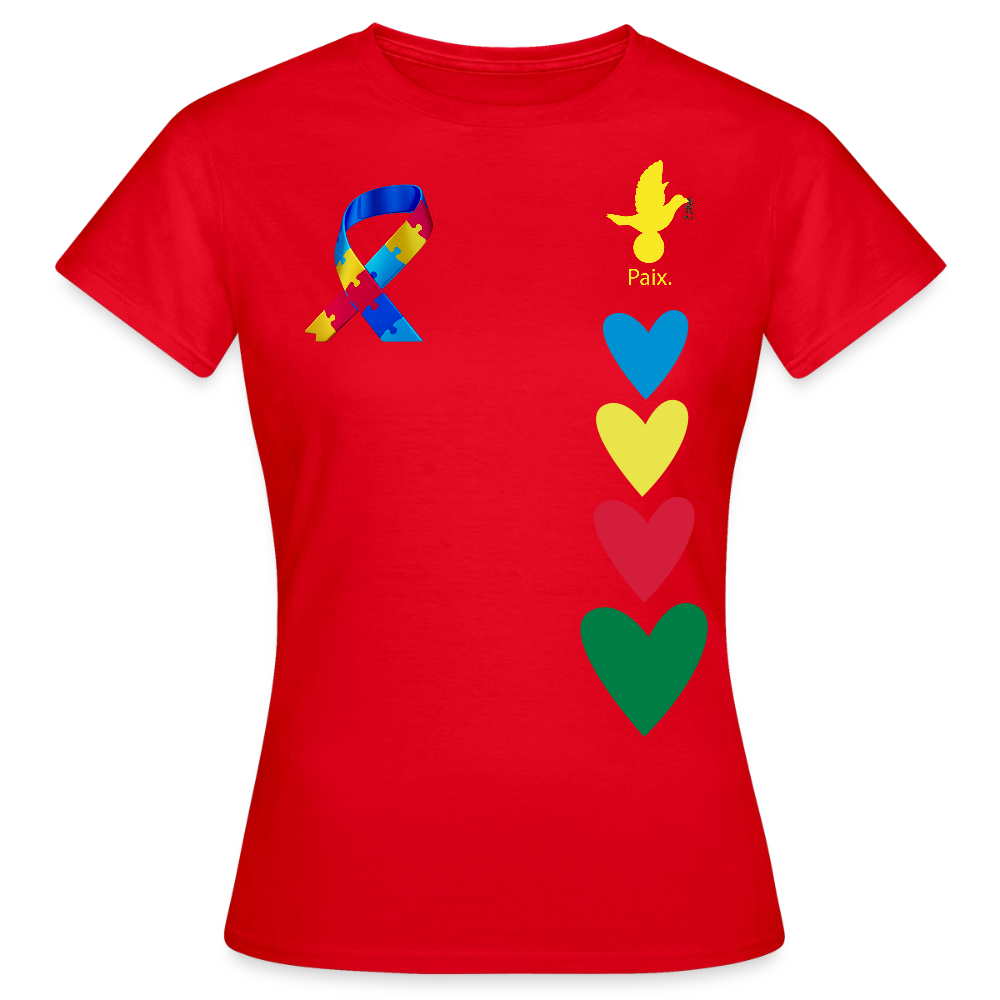 T-shirt Femme-journeemondiale trisomie 21 Peace jaune - rouge