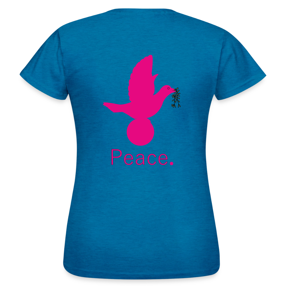 T-shirt Femme_peace_rose_coeur - bleu saphir antique chiné