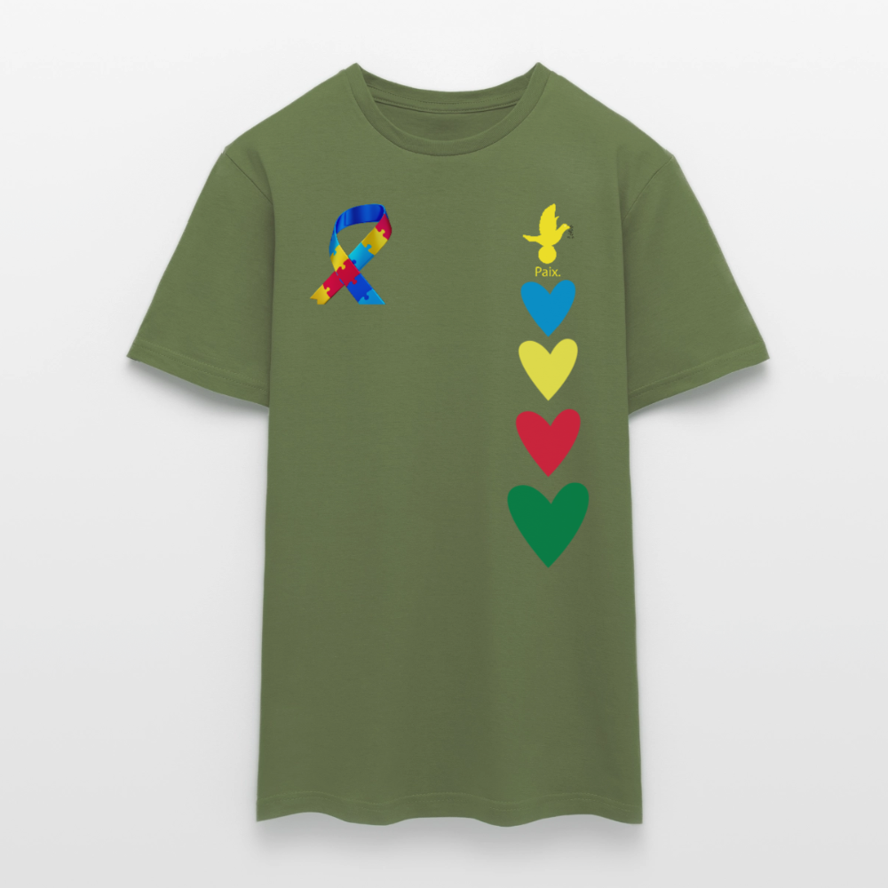 T-shirt Homme -journeemondiale trisomie 21 mars- Peace jaune - vert militaire