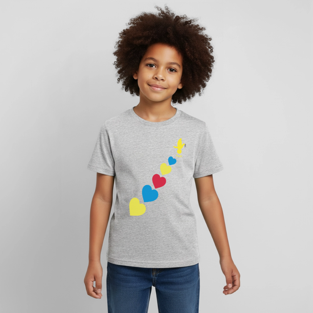 T-shirt Enfant trisomie 21 Paix jaune - Lusoquot - gris chiné