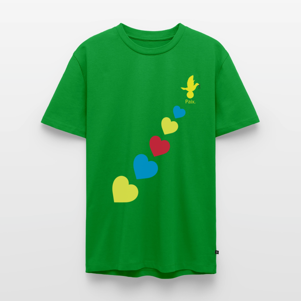T-shirt Premium Homme trisomie 21  Paix jaune - Lusoquot - vert