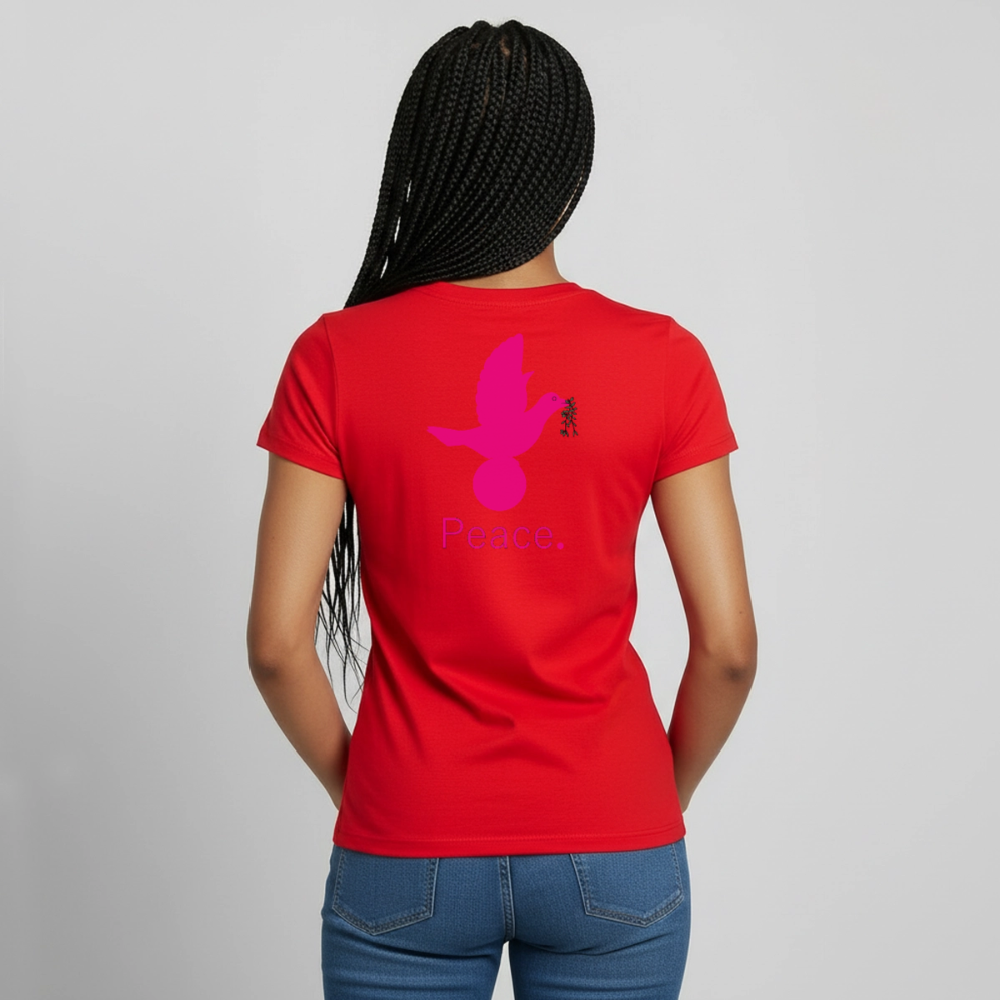 T-shirt Femme coeur Peace rose  - Lusoquot - rouge