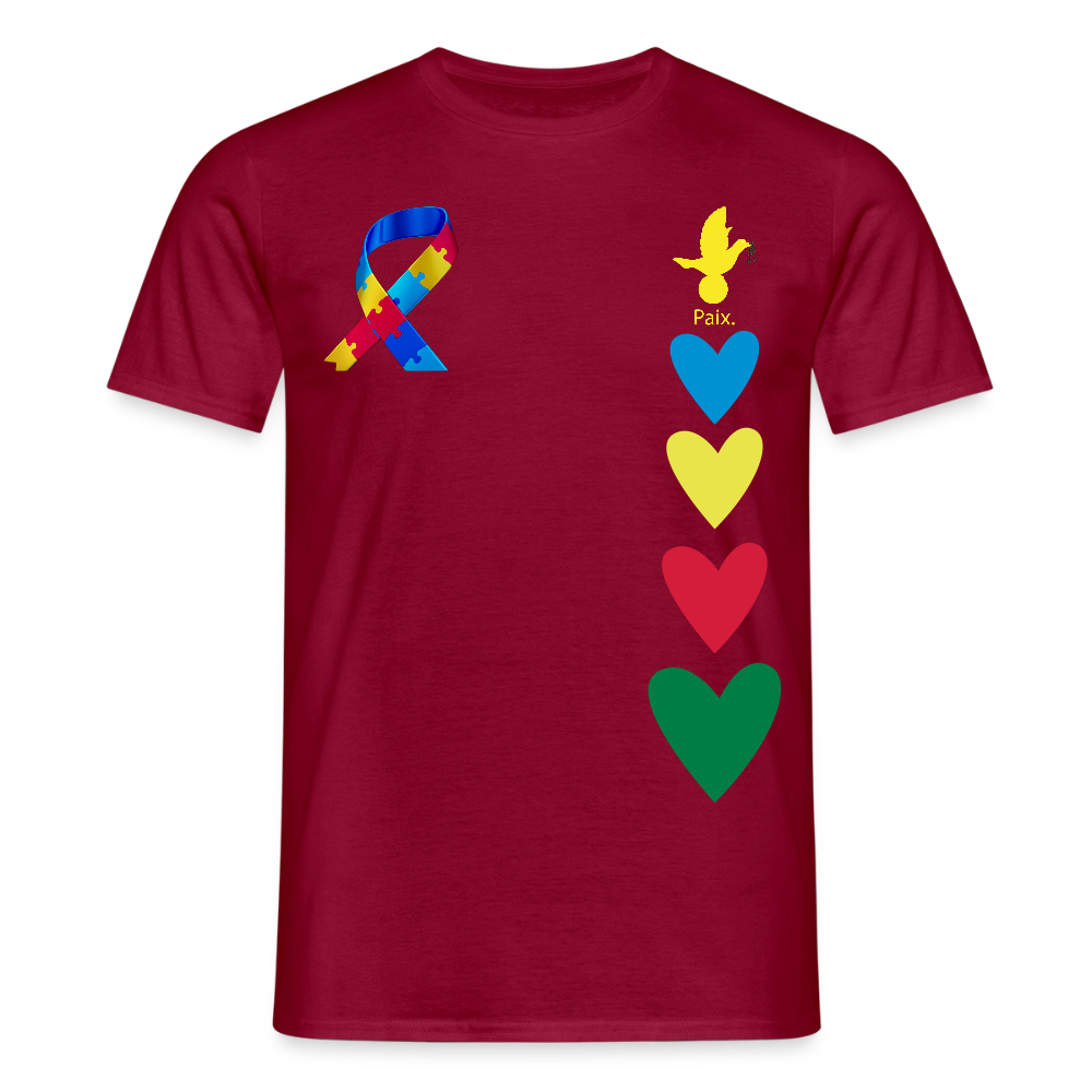 T-shirt Homme -journeemondiale trisomie 21 mars- Peace jaune - rouge brique